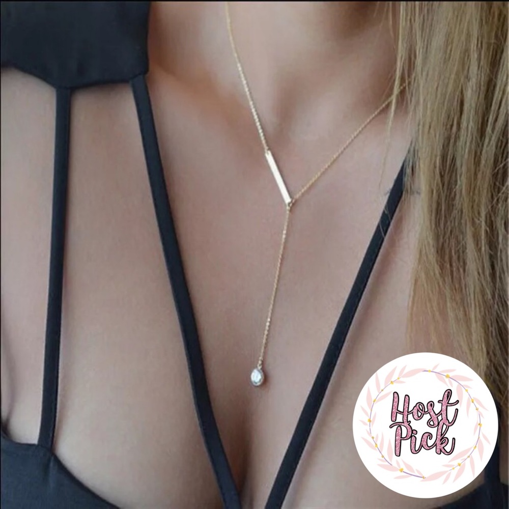 ‼️3/$30 Sexy Lariat Rhinestone Bar Gold Necklace